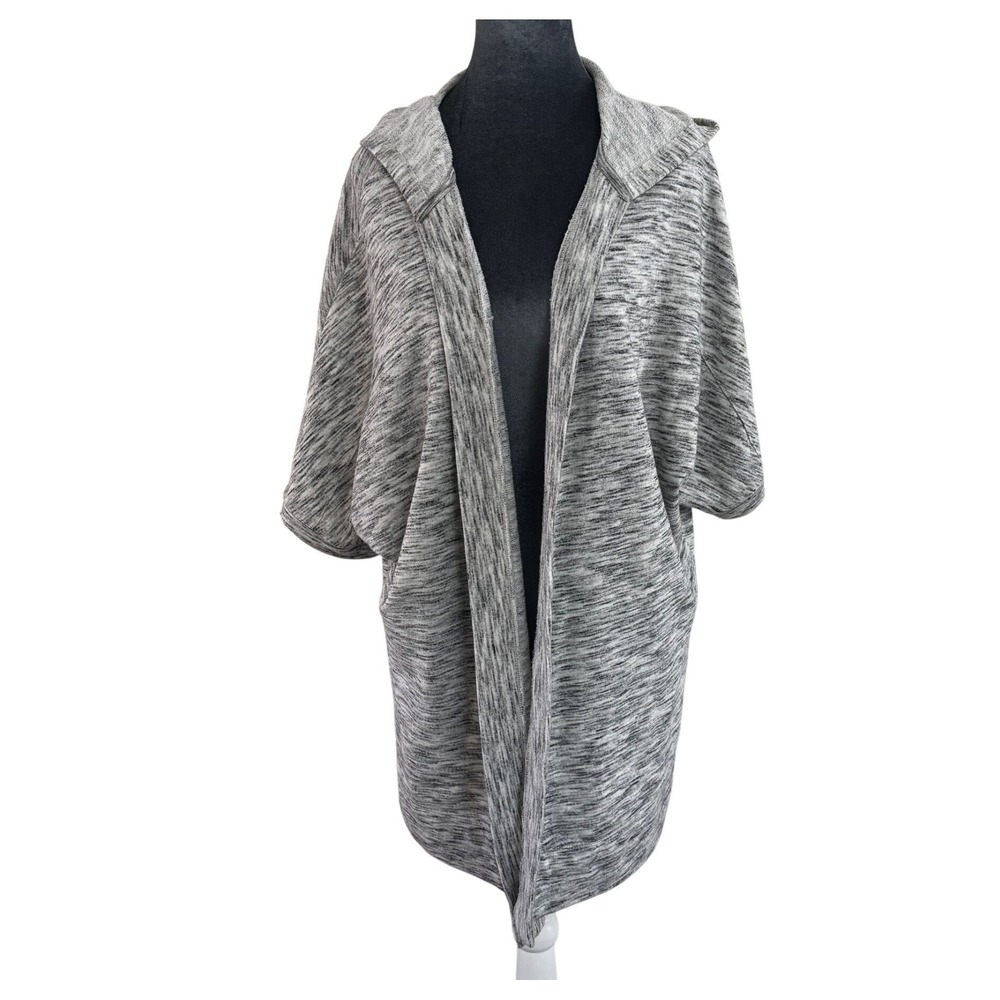 Mudd Gray Marled Hooded Cardigan Kimono Draped Open‎ Front Pockets Sz  L
